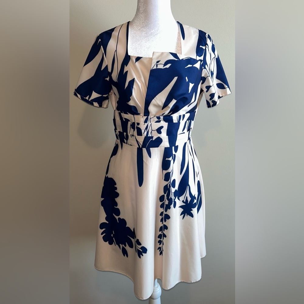 Cream& Navy Floral Dress